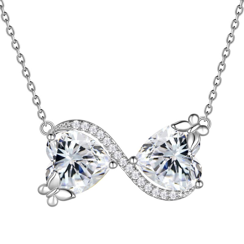 Juwaliy Infinity Heart Butterfly Necklace April Birthstone Necklace Diamond Pendant Jewelry Women Daughter Wife Birthday Mother's Day Gifts for Her - Image 1