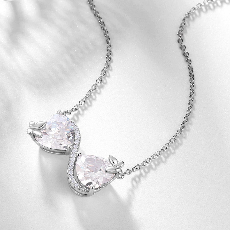 Juwaliy Infinity Heart Butterfly Necklace April Birthstone Necklace Diamond Pendant Jewelry Women Daughter Wife Birthday Mother's Day Gifts for Her - Image 4