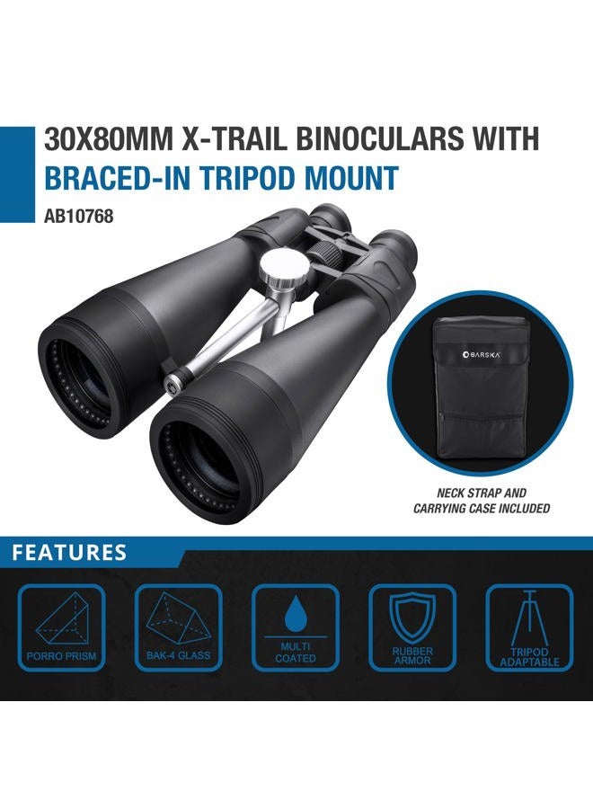 BARSKA X-Trail 30x80 Binocular w/Braced-in Tripod Adapter, Black - Image 3