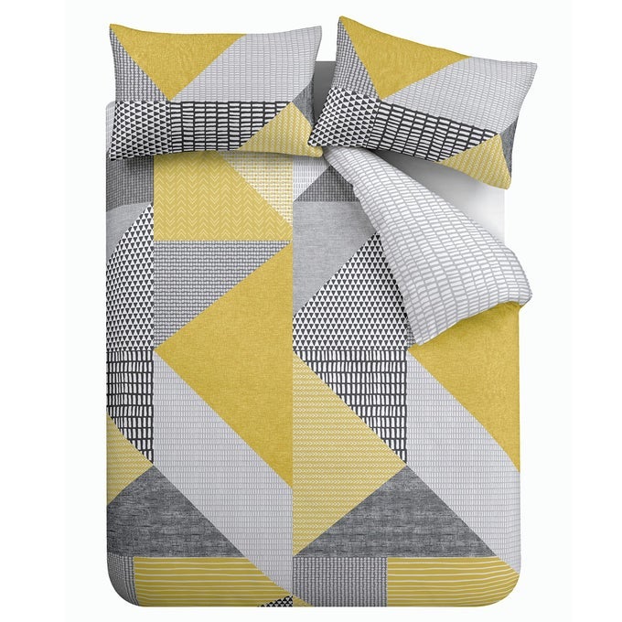 LARSSON GEO REVERSIBLE SINGLE DUVET COVER SET WITH PILLOWCASE OCHRE YELLOW