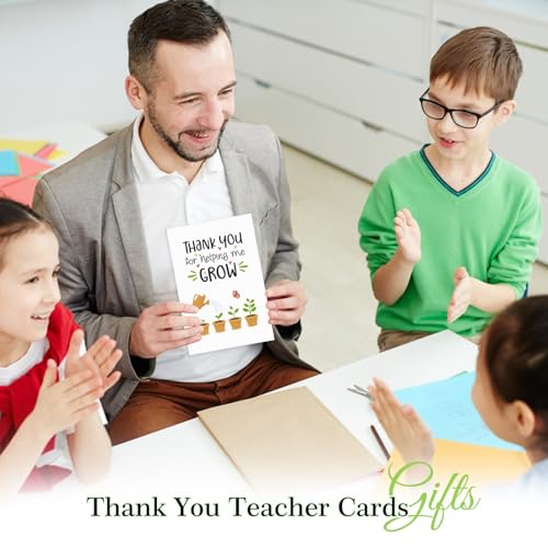 FaCraft Teacher Appreciation Cards - Thank You Cards for Teacher with Envelopes, 4 x 6, Thank You for Helping Me Grow, for Preschool Kindergarten Gift Card from Kids Students Daycare (Plant) - Image 3