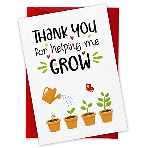 FaCraft Teacher Appreciation Cards - Thank You Cards for Teacher with Envelopes, 4 x 6, Thank You for Helping Me Grow, for Preschool Kindergarten Gift Card from Kids Students Daycare (Plant) - Image 1