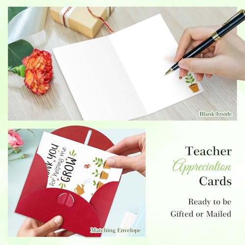 FaCraft Teacher Appreciation Cards - Thank You Cards for Teacher with Envelopes, 4 x 6, Thank You for Helping Me Grow, for Preschool Kindergarten Gift Card from Kids Students Daycare (Plant) - Image 5