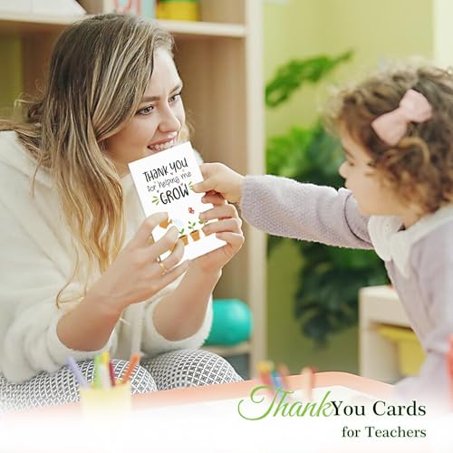 FaCraft Teacher Appreciation Cards - Thank You Cards for Teacher with Envelopes, 4 x 6, Thank You for Helping Me Grow, for Preschool Kindergarten Gift Card from Kids Students Daycare (Plant) - Image 2