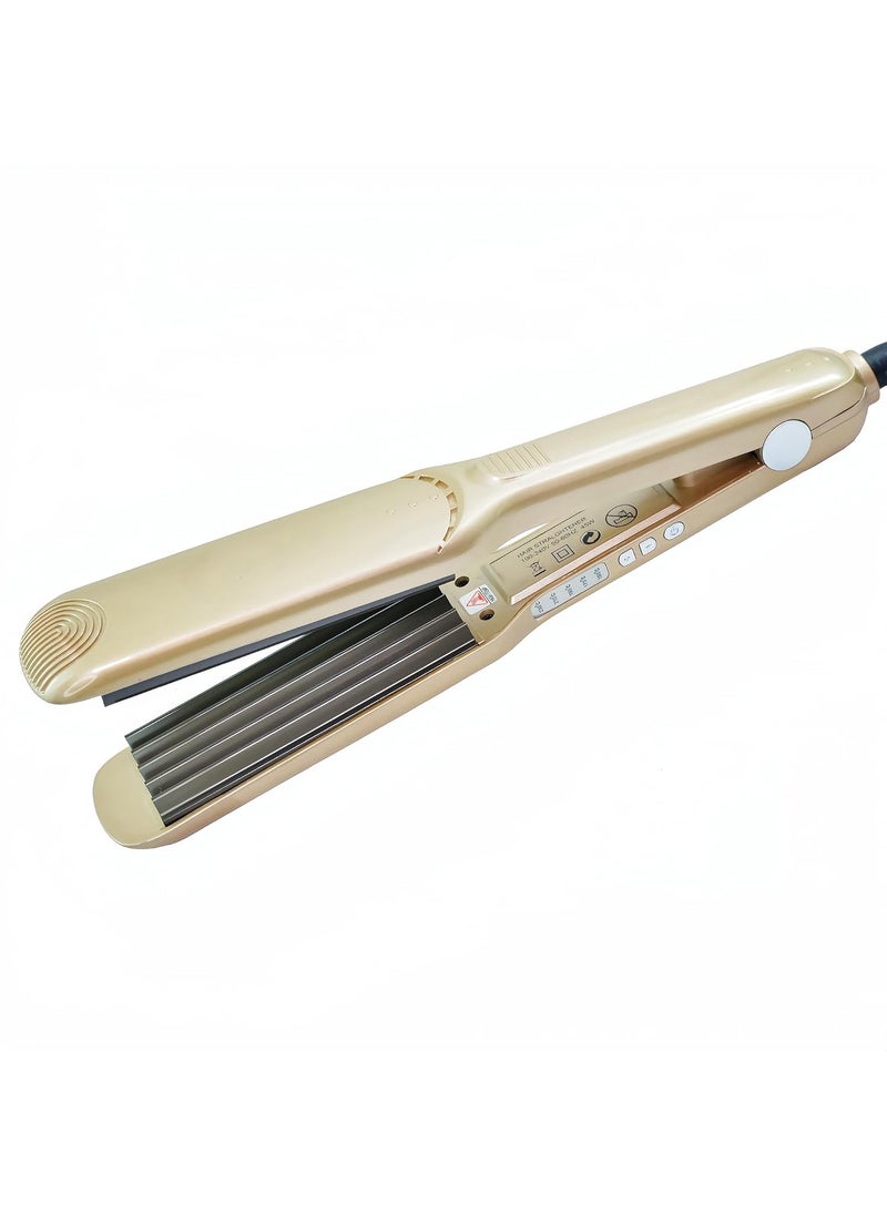 Wangmeili Hair Crimper for Women Crimping Iron Volumizing Fluffy Hairstyle Corrugation Crimper Hair Straightener Flat Iron for Women Girls Adjust Temp Voltage Gold 