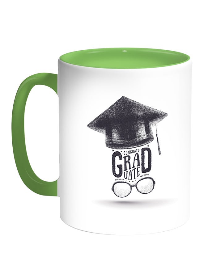 RYN Graduation Hat Printed Coffee Mug White/Green 11ounce