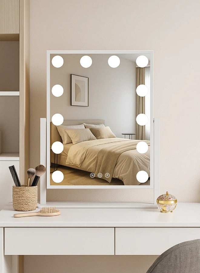 Smart Touch LED Makeup Mirror with 12 Dimmable Bulbs – 360° Rotating Vanity Mirror with 3 Light Modes, Desktop Electric Mirror for Dressing Table  - Image 1