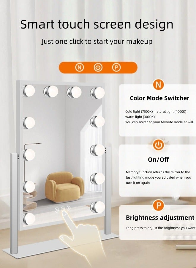 Smart Touch LED Makeup Mirror with 12 Dimmable Bulbs – 360° Rotating Vanity Mirror with 3 Light Modes, Desktop Electric Mirror for Dressing Table  - Image 2