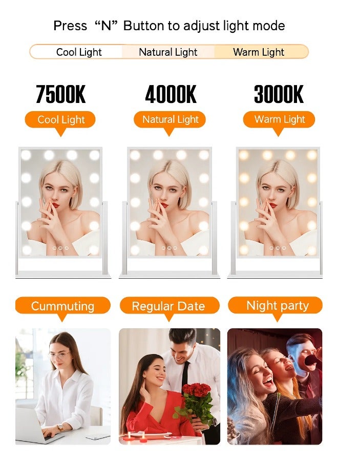 Smart Touch LED Makeup Mirror with 12 Dimmable Bulbs – 360° Rotating Vanity Mirror with 3 Light Modes, Desktop Electric Mirror for Dressing Table  - Image 5