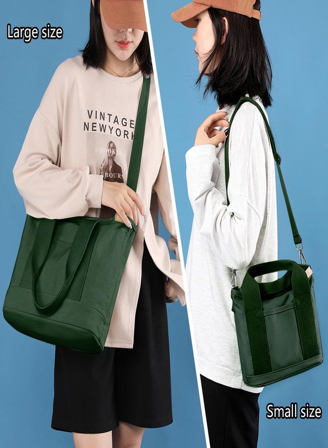 MINGRI Canvas Tote Bag Women Mini Handbag Tote Bags with Pockets,Canvas Crossbody Bag Fashion Small Japanese Shoulder Bag, A2-dark Green, Large - Image 2