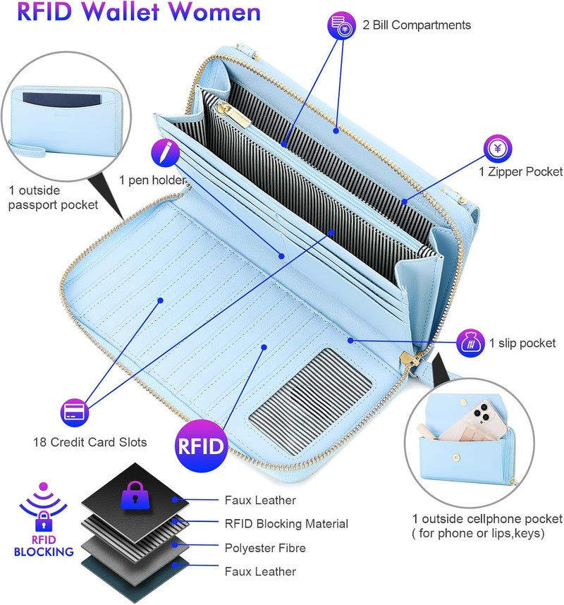 Nuoku محفظة نسائية RFID مع حزام معصم وحقيبة كروس بودي مع سحاب حول 2 حزام - Image 3