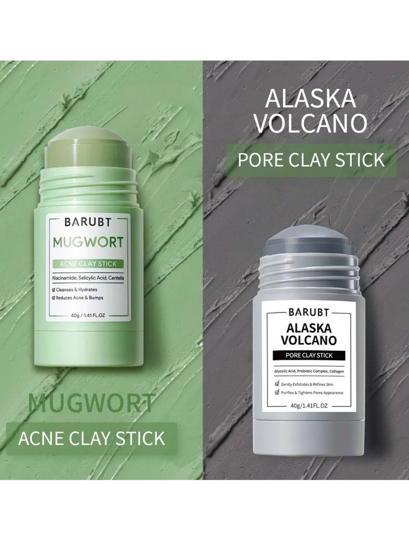 BARUBT Mugwort Acne Clay Stick Mugwort Acne Clay Mask Cleanses Moisturizing Face Mask Reduce Acne Pimples Bumps Blackhead Remover Minimize Pores Clay Balm Face Mud Mask with Niacinamide Salicylic Acid and Centella Stick 40g - Image 2