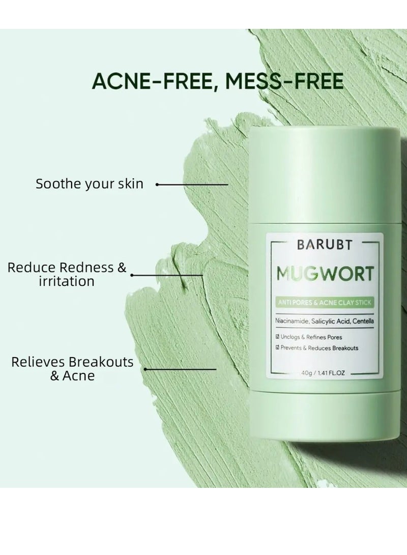 BARUBT Mugwort Acne Clay Stick Mugwort Acne Clay Mask Cleanses Moisturizing Face Mask Reduce Acne Pimples Bumps Blackhead Remover Minimize Pores Clay Balm Face Mud Mask with Niacinamide Salicylic Acid and Centella Stick 40g - Image 5