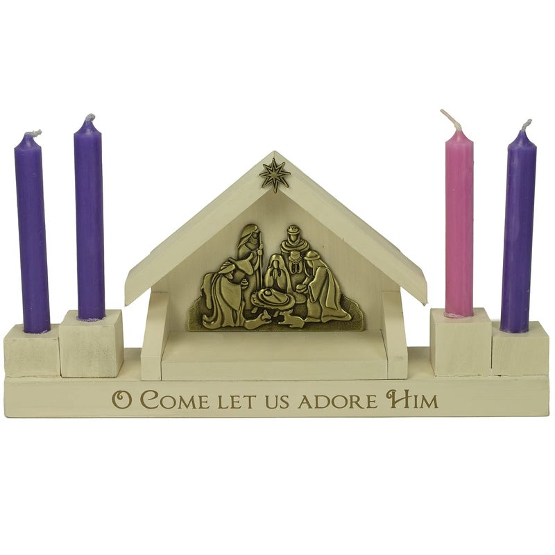 Abbey  CA Gift Come Let Us Adore Him Nativity Advent Candle Holder WMini Candle Set