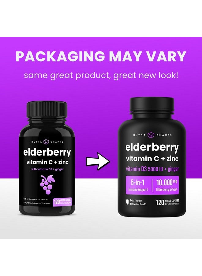 NutraChamps NutraChamps Elderberry Extract 120 Capsules, 10,000mg Sambucus Elderberry with Zinc and Vitamin C for Adults + Vitamin D3 5000 IU & Ginger, 5-in-1 Antioxidant Immune Support Supplement - Image 4