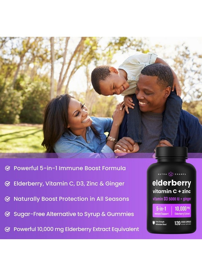 NutraChamps NutraChamps Elderberry Extract 120 Capsules, 10,000mg Sambucus Elderberry with Zinc and Vitamin C for Adults + Vitamin D3 5000 IU & Ginger, 5-in-1 Antioxidant Immune Support Supplement - Image 5