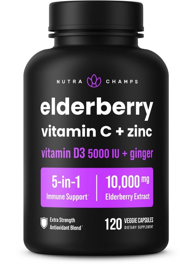 NutraChamps NutraChamps Elderberry Extract 120 Capsules, 10,000mg Sambucus Elderberry with Zinc and Vitamin C for Adults + Vitamin D3 5000 IU & Ginger, 5-in-1 Antioxidant Immune Support Supplement - Image 1