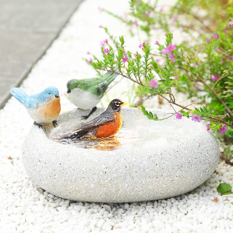 MUMTOP Bird Baths for Outdoors, Antique Outdoor Garden Bird Bath Resin Birdbath Bowl with Cute Birds Ornament for Outside Yard Table Decor - Image 2
