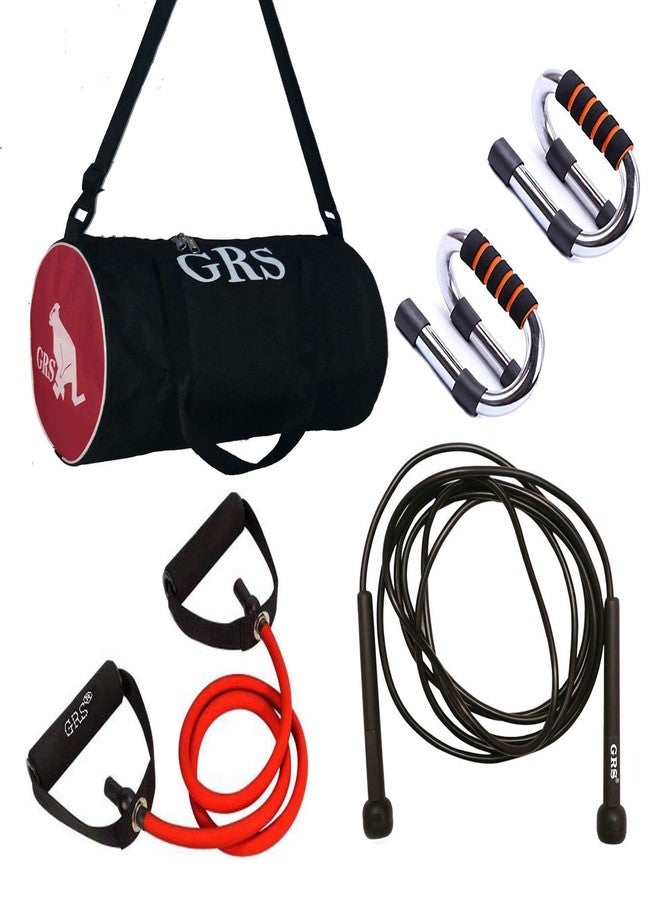 مجموعة GRS® Power_26 لتمديد العضلات، أنبوب مقاومة، حقيبة رياضية للرجال والنساء (أحمر وأسود)، حامل تمارين الضغط من الفولاذ القوي وحبل القفز (أسود) (طقم) - Image 1