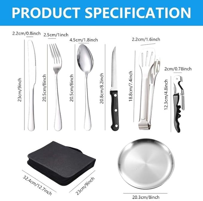 RELEMTRA People Picnic Cutlery Set Stainless Steel Portable Outdoor Cutlery Set with Zip Cutlery Bags for Travel Pack of 20 Camping Plate Set for 4 People Camping Silverware Kit Cutlery - Image 2