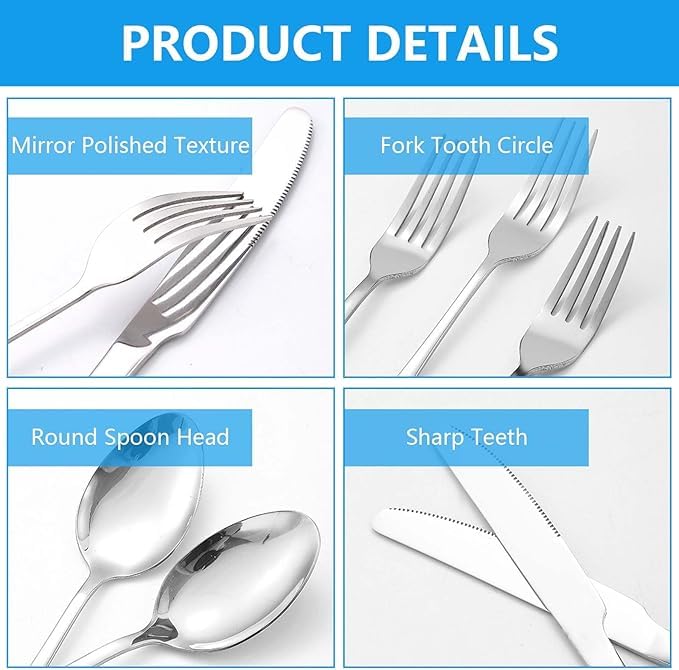 RELEMTRA People Picnic Cutlery Set Stainless Steel Portable Outdoor Cutlery Set with Zip Cutlery Bags for Travel Pack of 20 Camping Plate Set for 4 People Camping Silverware Kit Cutlery - Image 4