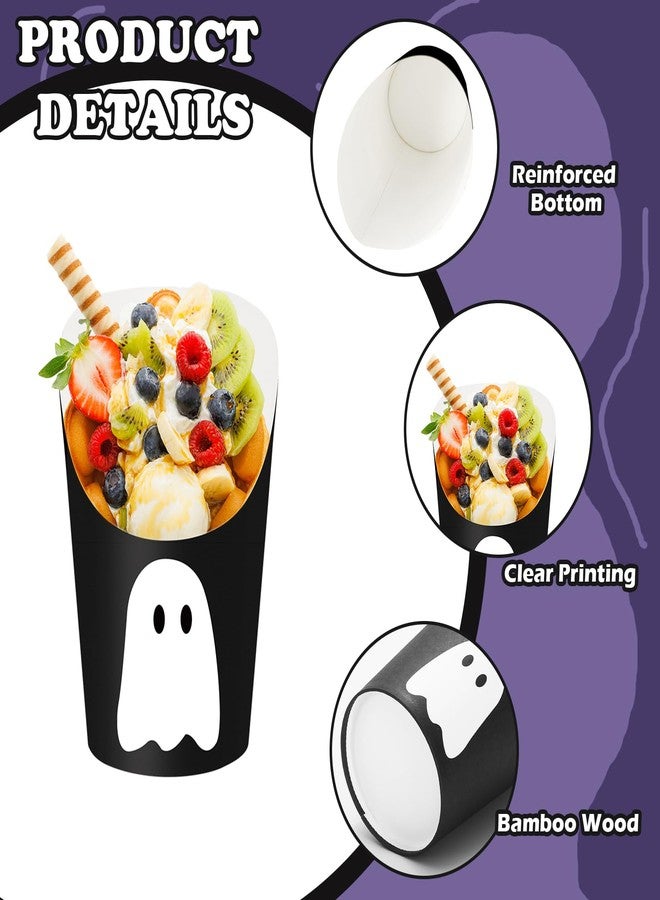 JarThenaAMCS 50Pcs Halloween Charcuterie Cups with 100Pcs Sticks Black White Ghost Disposable Appetizer Cups 14oz Fench Fry Holder for Trick or Treat Snack Dessert Birthday Party Supplies - Image 3