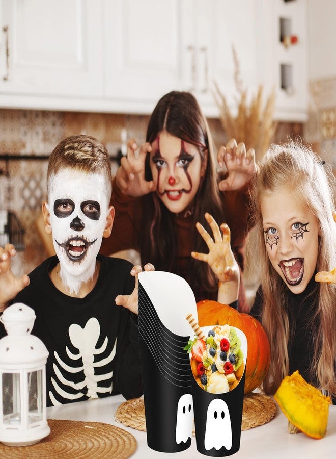 JarThenaAMCS 50Pcs Halloween Charcuterie Cups with 100Pcs Sticks Black White Ghost Disposable Appetizer Cups 14oz Fench Fry Holder for Trick or Treat Snack Dessert Birthday Party Supplies - Image 4