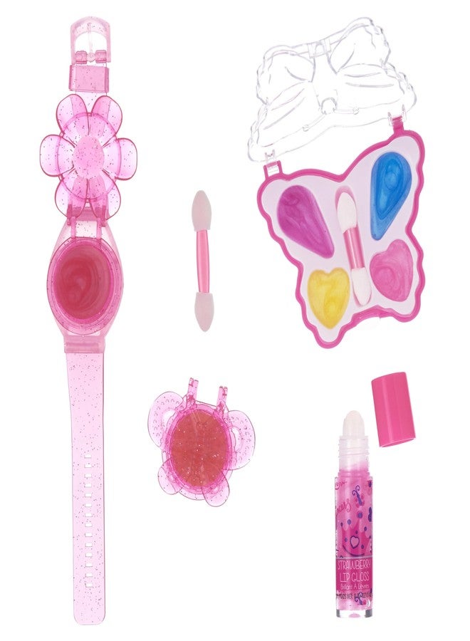 Expressions 4pc Cosmetic Kit w/Lip Gloss Watch- Butterfly Lip Gloss & Eyeshadow Palette Collection Kids Makeup Kit for Girls, Washable + Non Toxic - Image 2