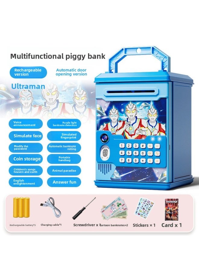 Generic 2024 Children's Ultraman Piggy Bank Boy's Large Capacity Can't Fall, Only Can't Enter, Password Piggy Bank-Color:Ultra Comics [computational Interactive Version]☆Password Fingerprint] Charging  - Image 1