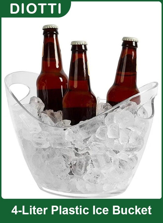 ديوتي دلو ثلج بلاستيكي شفاف، مبرد نبيذ بيضاوي الشكل سعة 4 لترات بمقبض، مشروبات، وعاء تخزين الشمبانيا للحفلات والمناسبات - Image 1