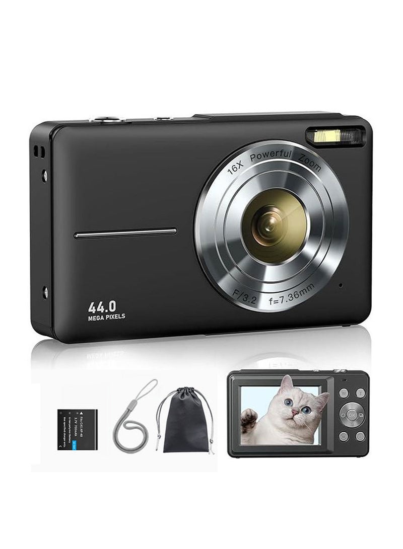 Generic Himacom Autofocus Digital Camera for Kids FHD 1080P 44MP Rechargeable Compact Mini Portable Pocket 16X Digital Zoom Camera with 32GB Memory Card Support For Taking Photos Recording Videos for Thanksgiving New Year Gifts DC403 (Black) - Image 1