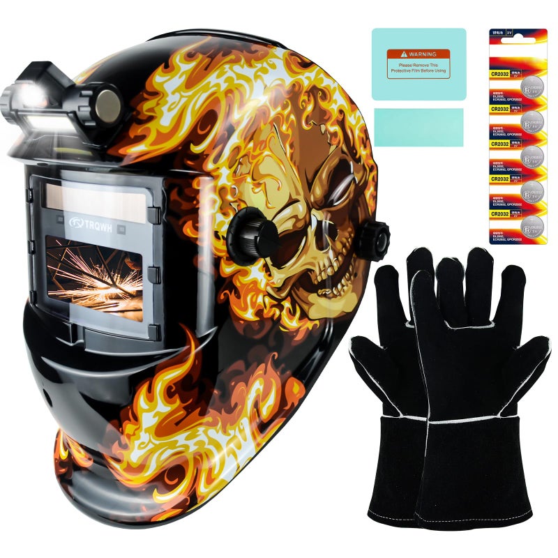 TRQWH Welding Hood Auto Darkening Welding Helmet with Light True Color 1112 Top Optical Clarity Wide Shade 913 Welding Mask with Welding Gloves KTSHD104 - Image 2