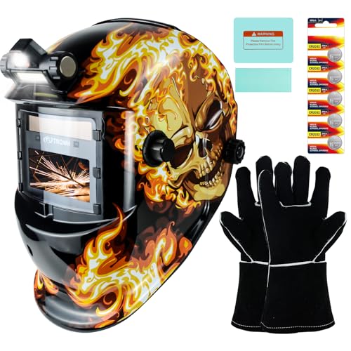 TRQWH Welding Hood Auto Darkening Welding Helmet with Light True Color 1112 Top Optical Clarity Wide Shade 913 Welding Mask with Welding Gloves KTSHD104 - Image 1