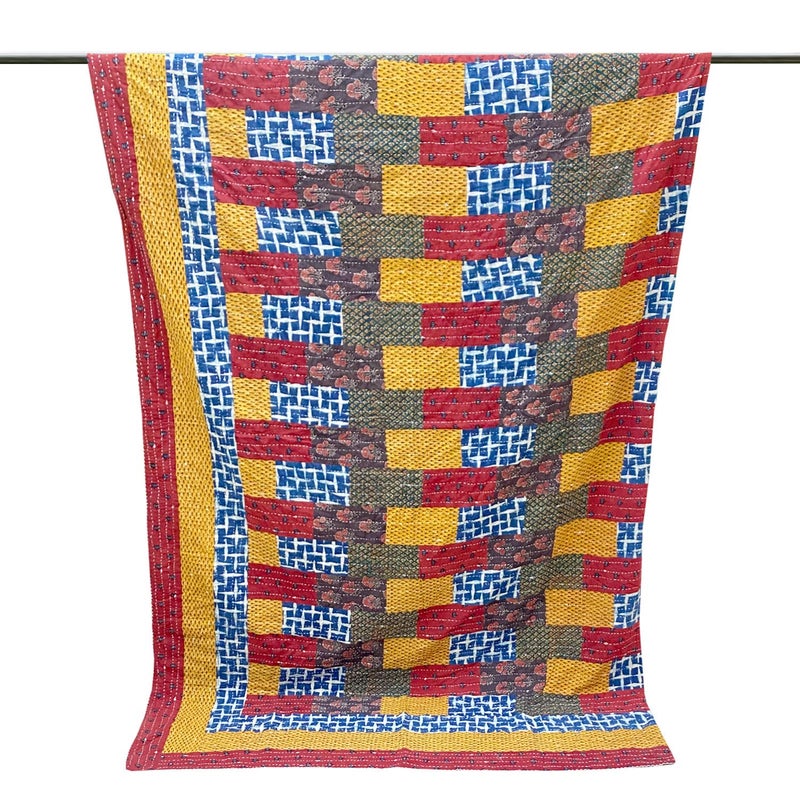 Garvi Gurjari Garvi Gurjari (A Gujarat Govt Enterprise Multicolor Cotton Patchwork Quilt with Red Border - Image 1