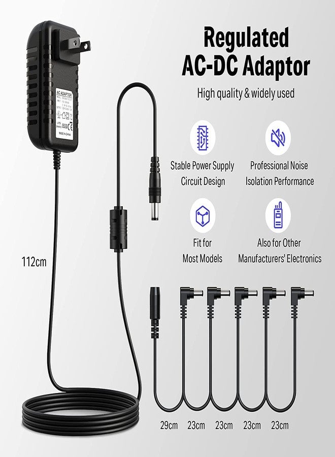 Donner DPA-1 Guitar Pedal Power Supply Adapter 9V DC 1A Tip Negative 5 Way Daisy Chain Cables for Guitar Effect Pedal - Image 2