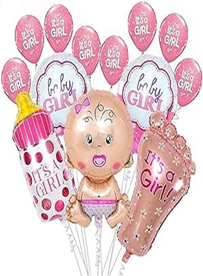 Baby Girl Balloon 13 pcs Set / Large Baby Bottle Feet Balloon Decoration / Foil Latex
