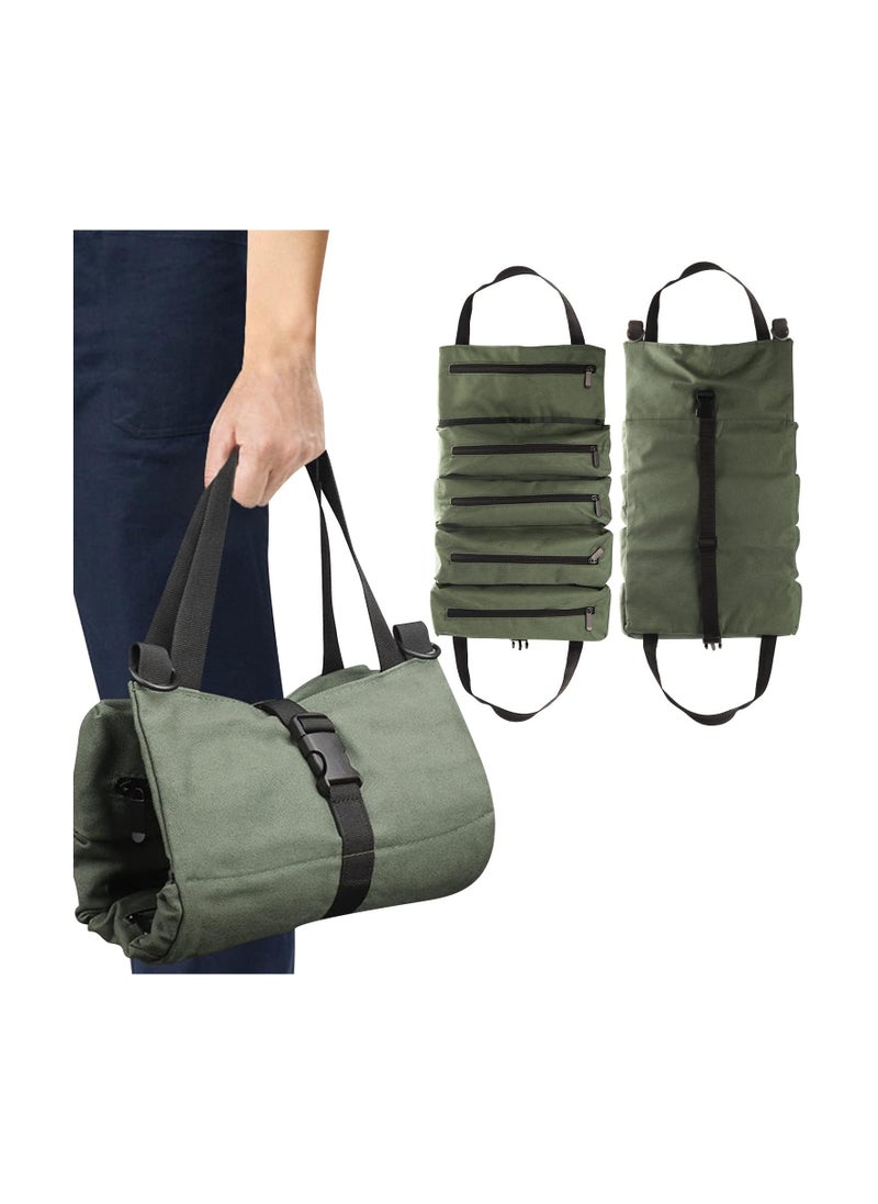 Generic Purpose Tool Roll Up Pouches With Zipper Electricians Wrench Tool Roll Organizer (green)  - Image 4
