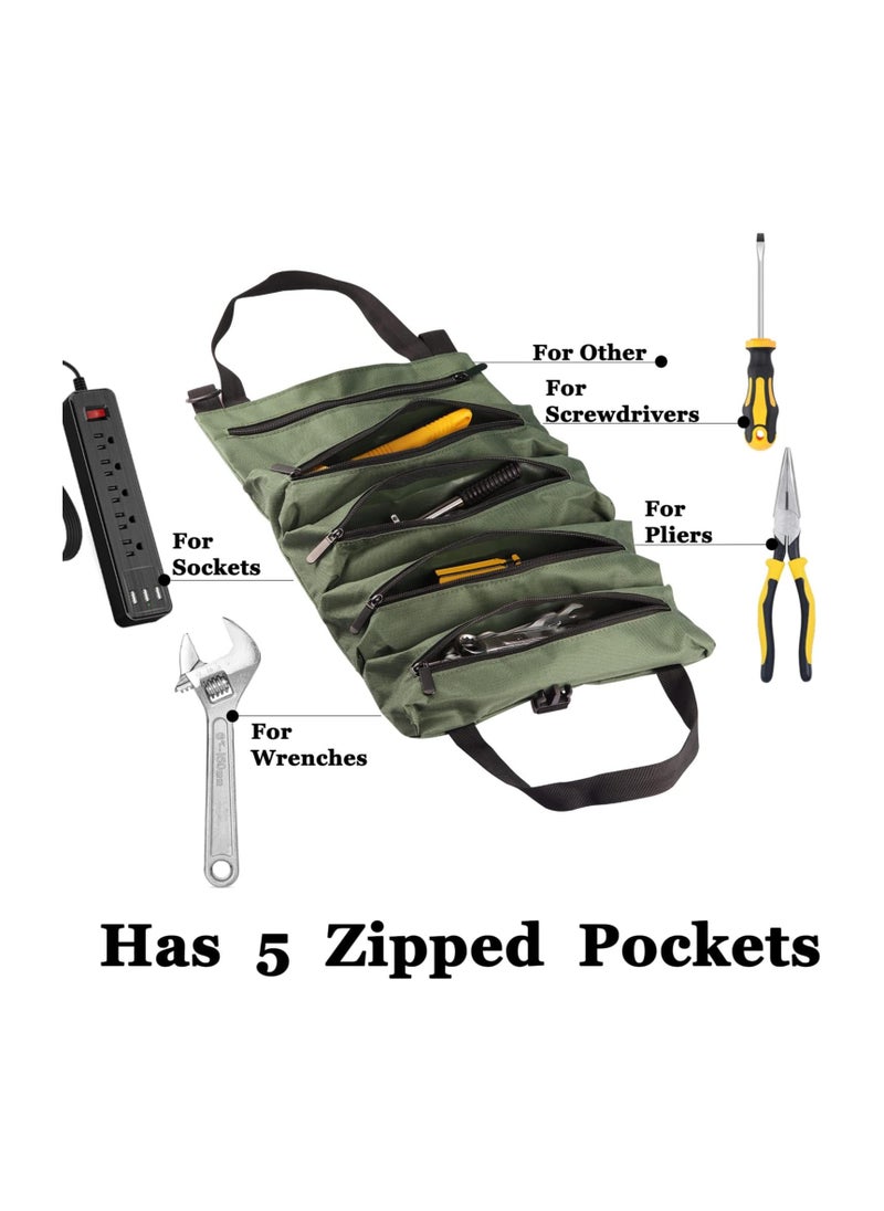 Generic Purpose Tool Roll Up Pouches With Zipper Electricians Wrench Tool Roll Organizer (green)  - Image 3