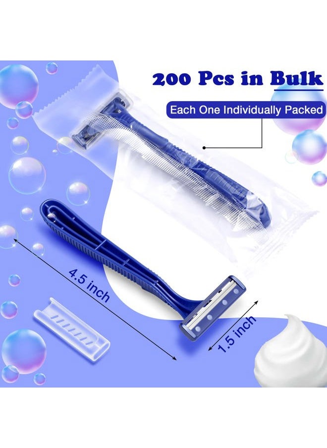 Chumia 200 Pieces Disposable Razor Bulk for Men Individually Wrapped Twin Blades Shaving Razor for Shaving Safety Hotel Guest House Travel Home Use Portable, Blue  - Image 2