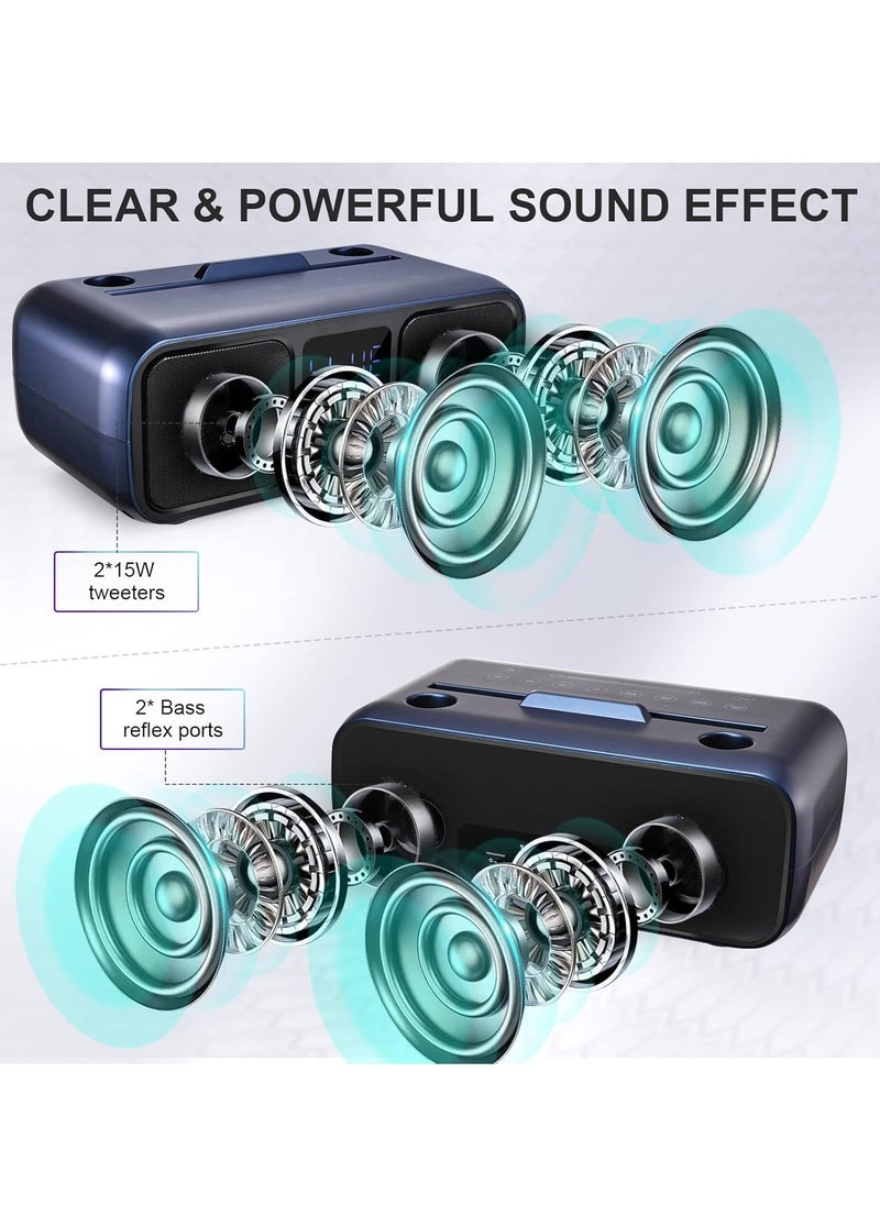 ELTRAZONE Karaoke Machine Party Speaker with 2 Wireless Microphones, Bluetooth, Touch Screen, LED Lights & Phone Stand – Blue  - Image 2