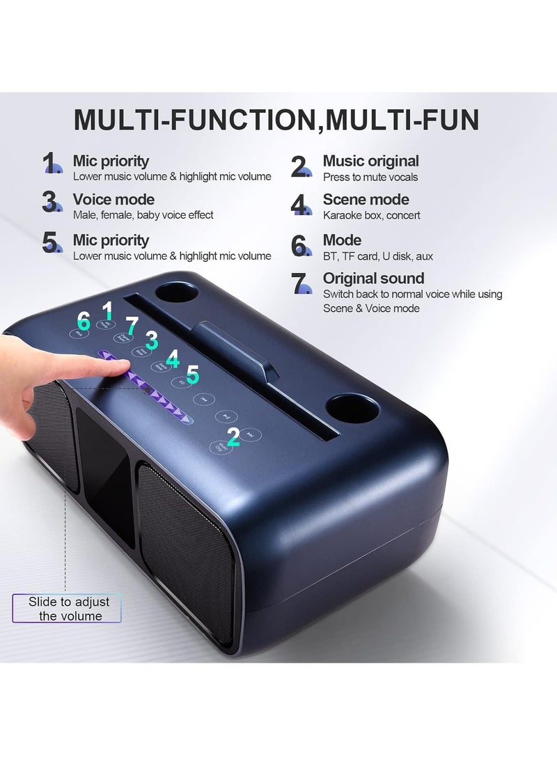 ELTRAZONE Karaoke Machine Party Speaker with 2 Wireless Microphones, Bluetooth, Touch Screen, LED Lights & Phone Stand – Blue  - Image 3