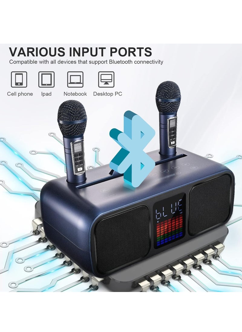 ELTRAZONE Karaoke Machine Party Speaker with 2 Wireless Microphones, Bluetooth, Touch Screen, LED Lights & Phone Stand – Blue  - Image 4