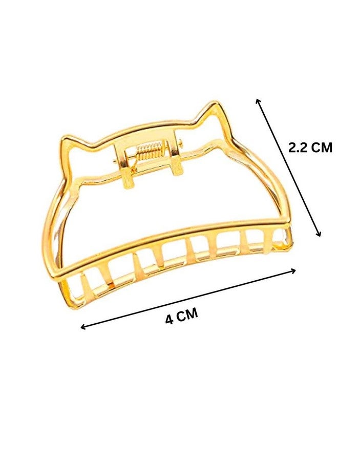 ANNACREATIONS Korean Style Metal Hair Claw Clips Hair Catch Barrette Jaw Clamp for Women Half Bun Hairpins for Thick Hair, Pack of 4 (Gold Gloss) (Cat multi 4) - Image 2