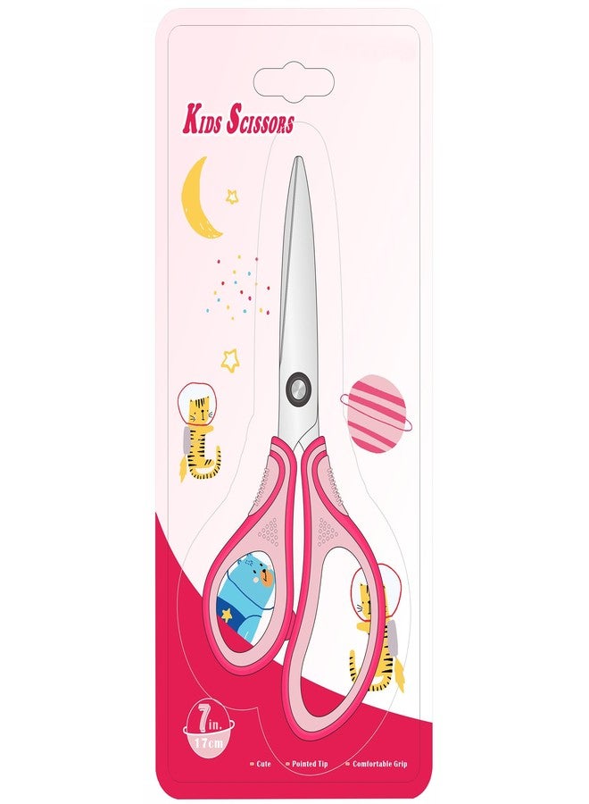 SLEMOON 7" Real Left handed Student Scissors, Premium Stainless Steel Blades Shears for Age 8~12,Ergonomic Semi-Soft ABS Rubber Grip, Suitable for School, Office and Family Daily Use,Pink - Image 1
