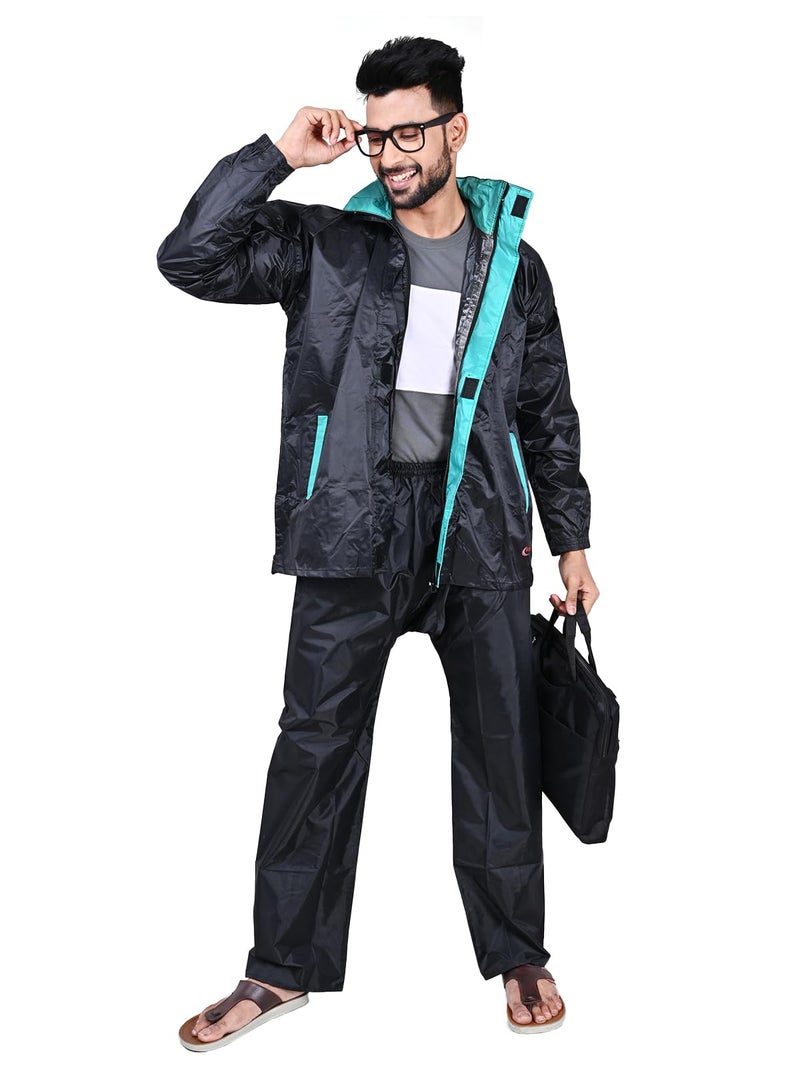 Rupa Rainwear for Men, Deluxe Collection, Waterproof PVC Rain Jacket with Pants and Carry Bag, Pack of 1 - Image 1