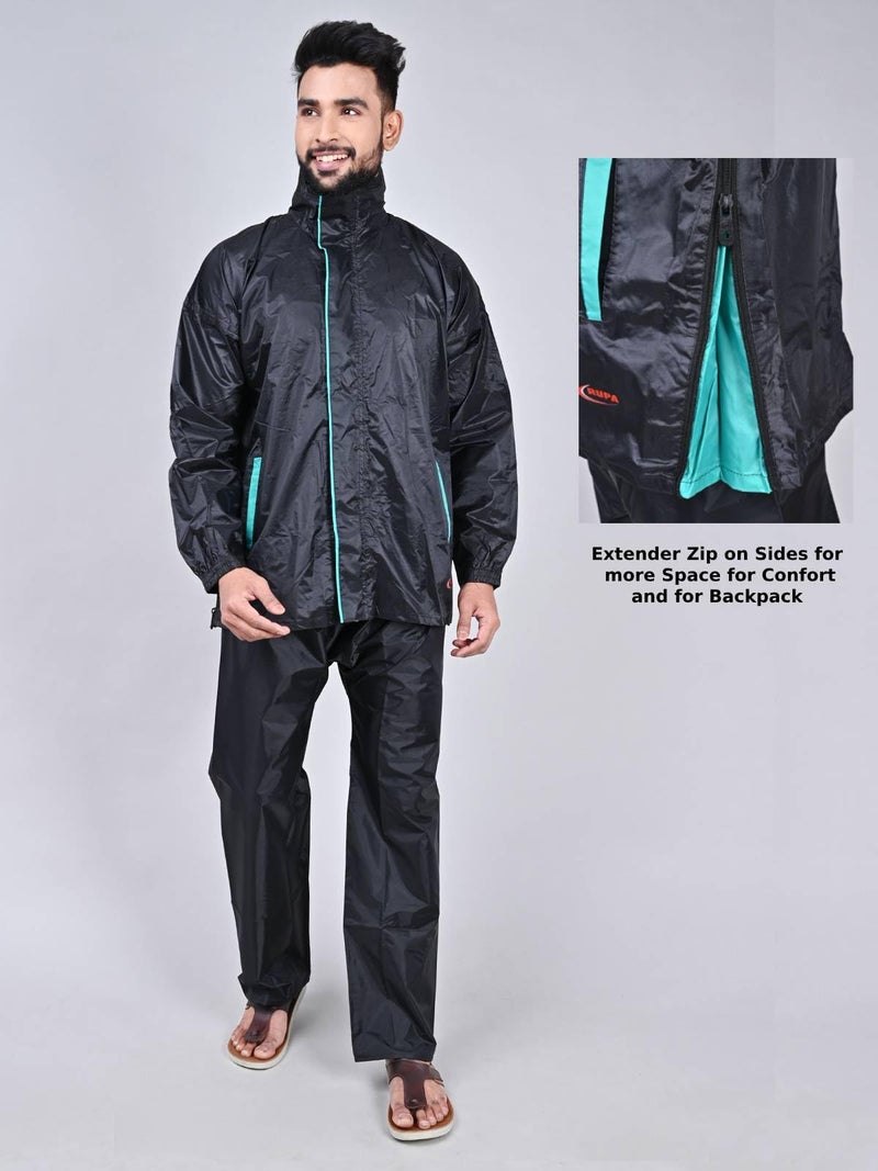 Rupa Rainwear for Men, Deluxe Collection, Waterproof PVC Rain Jacket with Pants and Carry Bag, Pack of 1 - Image 3