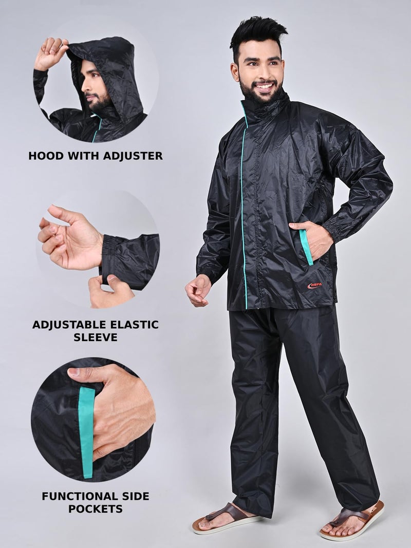 Rupa Rainwear for Men, Deluxe Collection, Waterproof PVC Rain Jacket with Pants and Carry Bag, Pack of 1 - Image 2