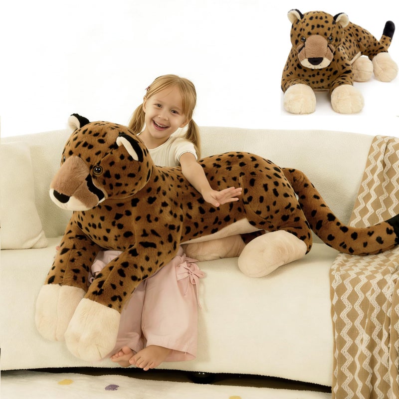 MaoGoLan Large Cheetah Stuffed Animal, Giant Cheetah Plush Toy for Girl Boy, Ridable Stuffy Leopard for Kid, Stuffed Leopard Plush Pillow for Valentines Birthday Gifts Baby Shower Party Favor 53 inch - Image 1