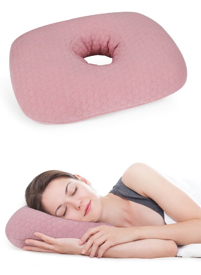 Ear Piercing Pillow for Side Sleepers, Donut Pillow with Hole for Ear Protection, Soft & Breathable Pillow for New Piercings Surgery & Injuries, Pink  - Image 1