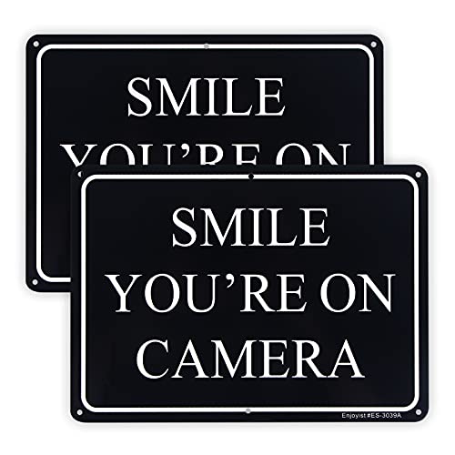 Enjoyist 2 Pack Smile You're On Camera, 10"x 7" .04" Aluminum Reflective Sign - Rust Free, UV Protected & Weatherproof - Image 1